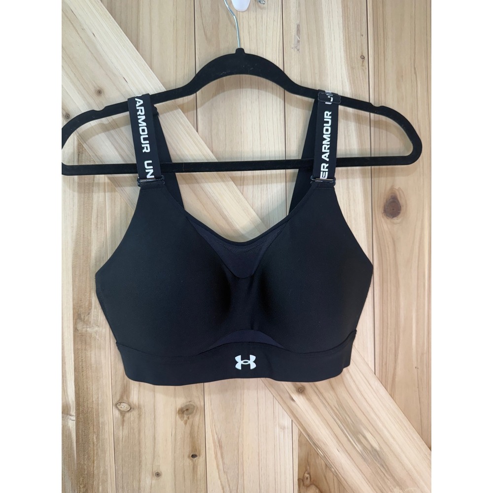 Under Armour Infinity Mid Sports Bra Black Logo Straps- Womens Medium, fits A-C